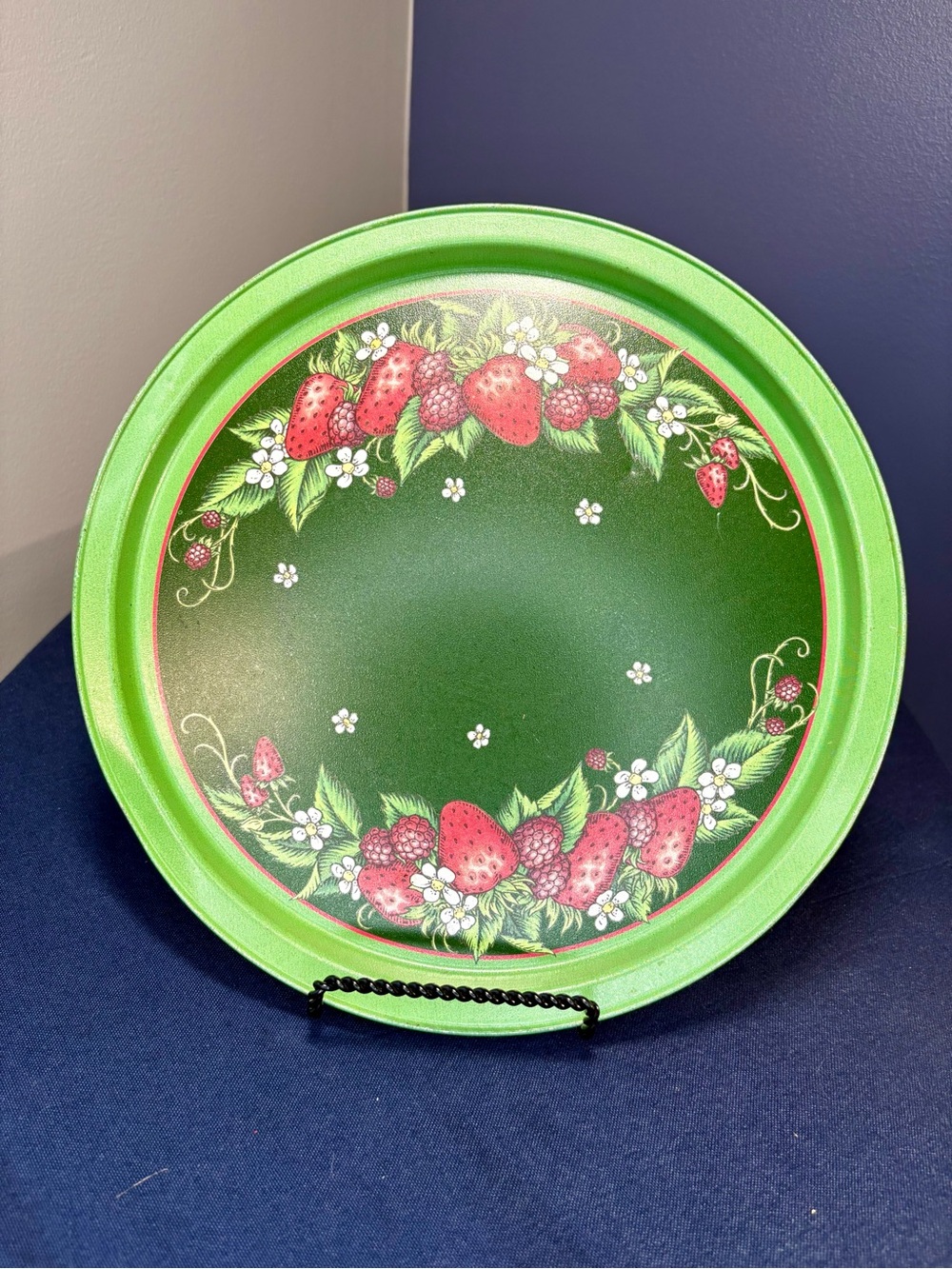 Vintage Metal Green Strawberry Decorative Serving Platter